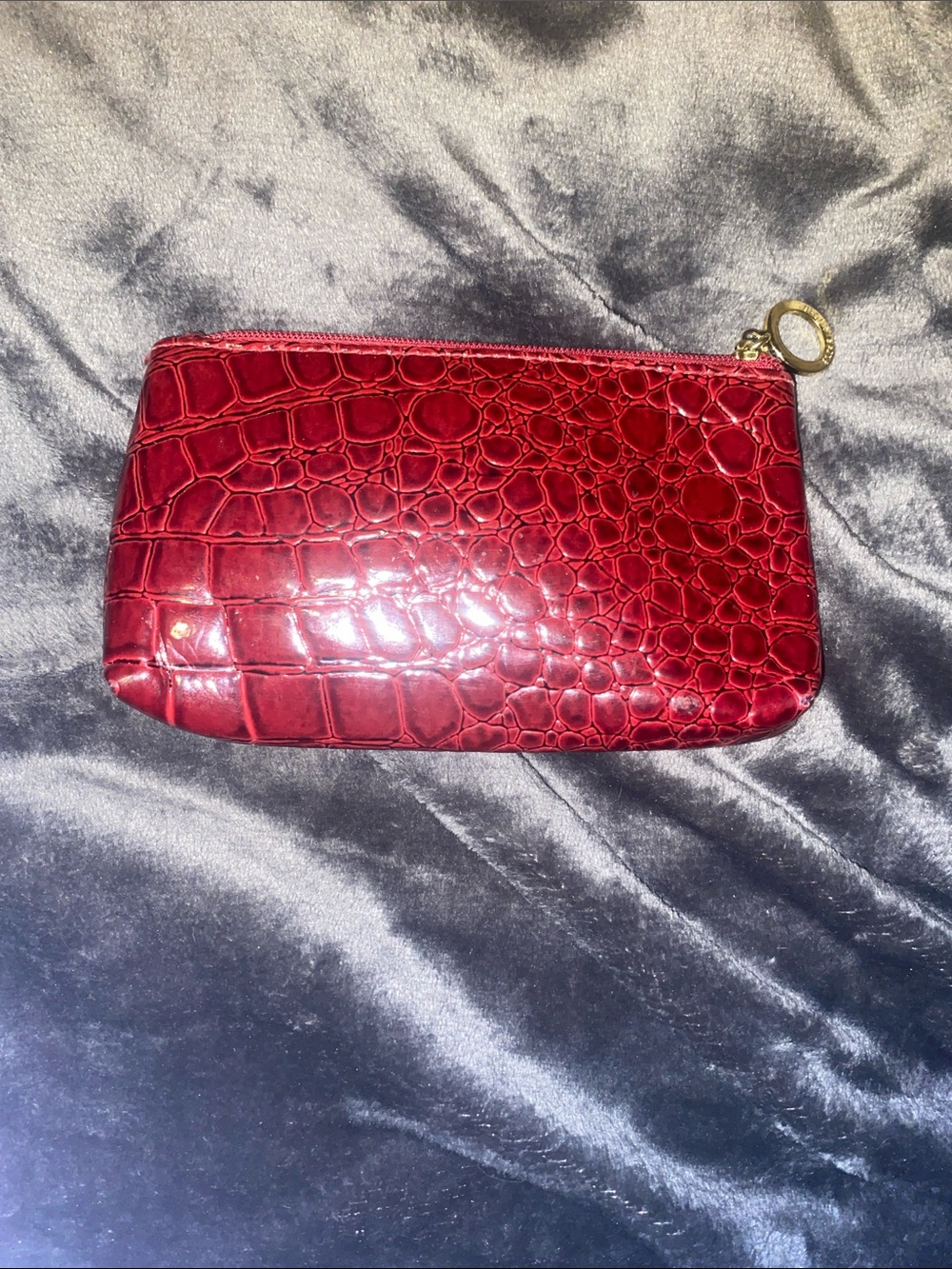 Estee Lauder Red Croc-Embossed Patent Wristlet